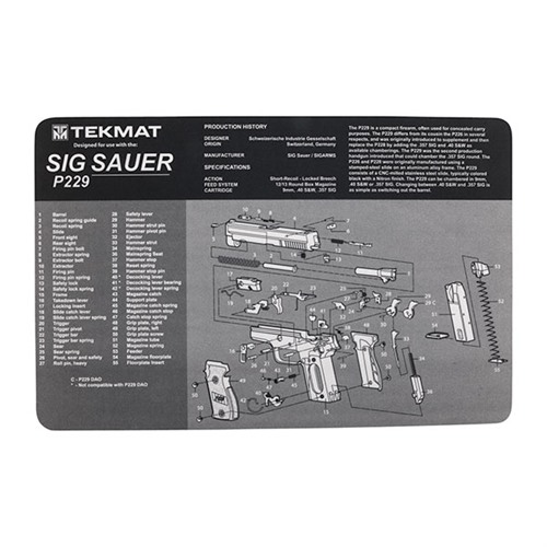 TekMat TEKR17SIGP229 Sig Sauer P229 Cleaning Mat Black/White Rubber 11"x17" Sig P229 Parts Diagram - View 2