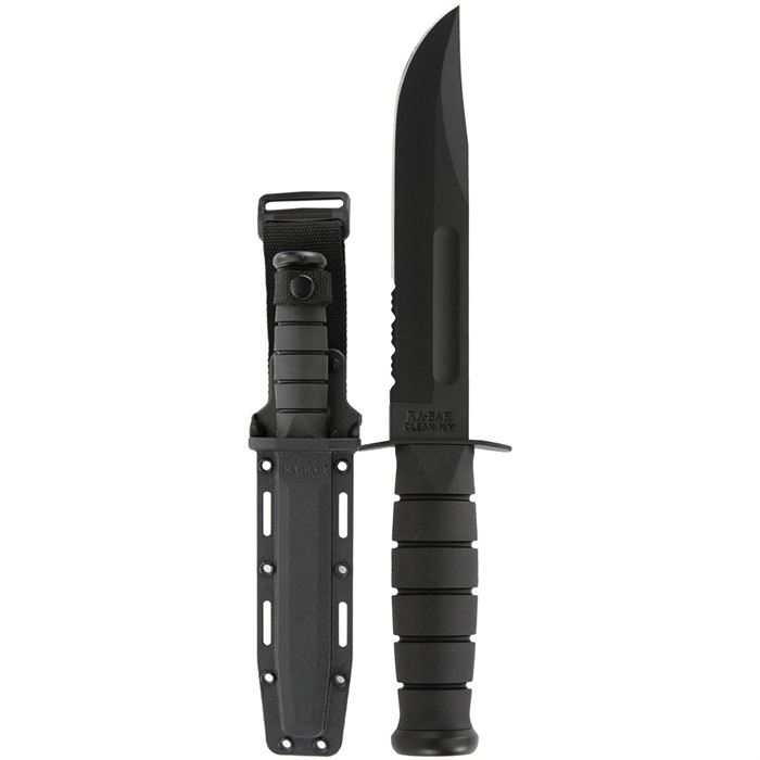 Ka-Bar 1214 Fighting/Utility 7" Fixed Clip Point Serrated Black 1095 Cro-Van Blade Black Kraton G Handle Includes Sheath - View 2