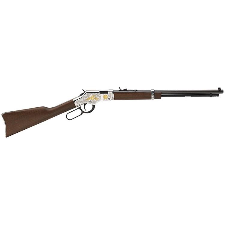 Henry H004SAT Golden Boy 2nd Amendment Tribute 22 Lever Action Rifle 16/21 20" Nickel Plated American Walnut - View 2