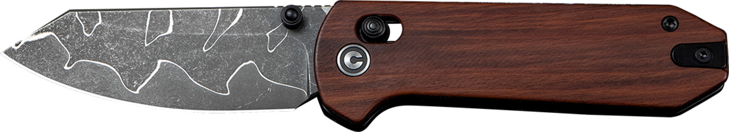 Yonder Thumb Stud & Crossbar Lock Knife Guibourtia Wood Handle (2.88"" New Damascus Blade with Jagged Pattern) - View 2