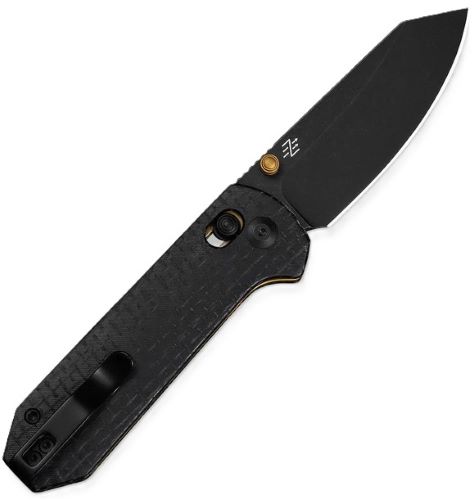 Thumb Stud & Crossbar Lock Knife Black Burlap Micarta Handle (2.88"" Black Stonewashed 14C28N Blade) - View 2