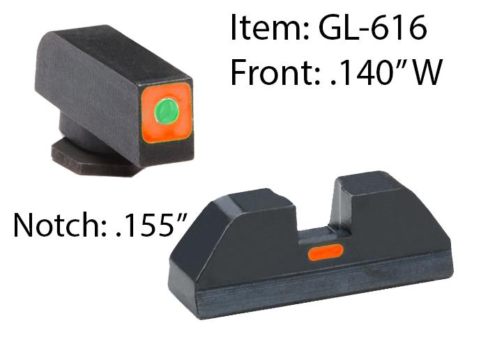 AmeriGlo GL-616 Glock Sight Set Green Tritium Orange Outline - View 2