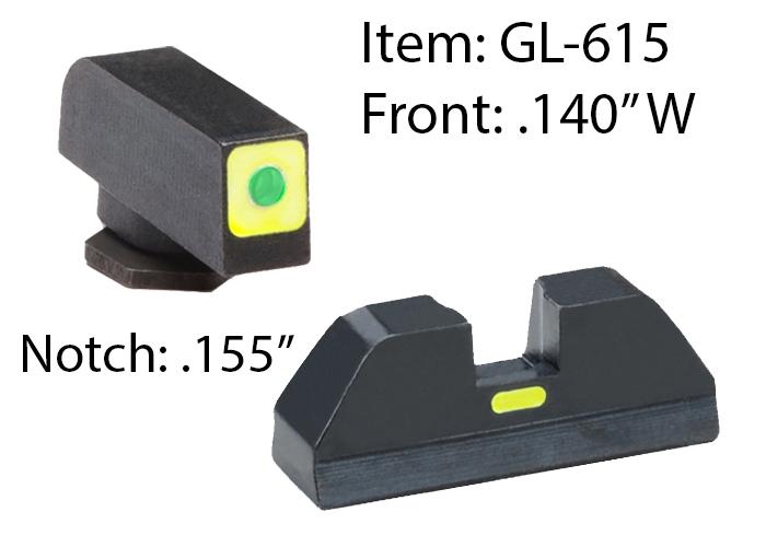 AmeriGlo GL615 CAP Sight Set Glock Green Tritium LumiGreen Outline - View 2