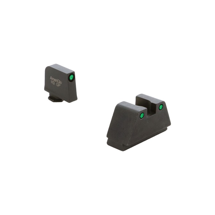 AmeriGlo GL814 Optic Sight Set Glock 2XL Tall Green Tritium Black Outline - View 3