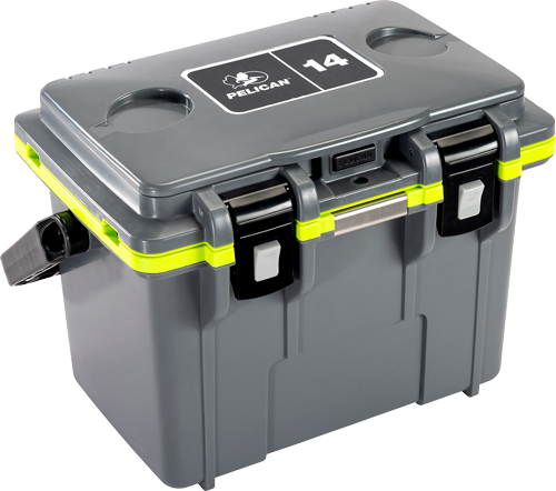 Pelican IM 14 Quart Cooler - Dark Gray/Green, Injection Molded, 18"x12"x13", Built-in Bottle Opener, Made in USA - View 2