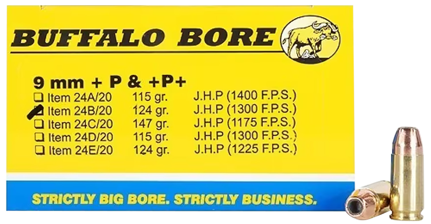 Buffalo Bore 24B20 9mm Luger +P+ 124gr JHP Ammo 20 Rounds - View 2