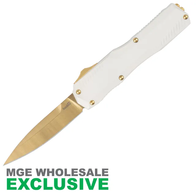 KERSHAW LIVEWIRE POPE WHITE HANDLE GOLD BLADE MGE Exclusive - View 2
