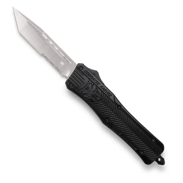 CobraTec MBCTK-1MTS 3" Tanto Part Serrated OTF Knife, D2 Steel, Black Handle - View 2