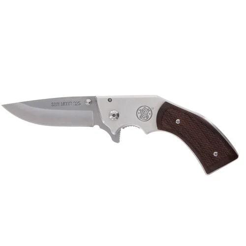 S&W 325 Revolver 3-Inch Folding Knife, Stainless Steel Blade, Wood Grip, Frame Lock, Leather Holster - View 2