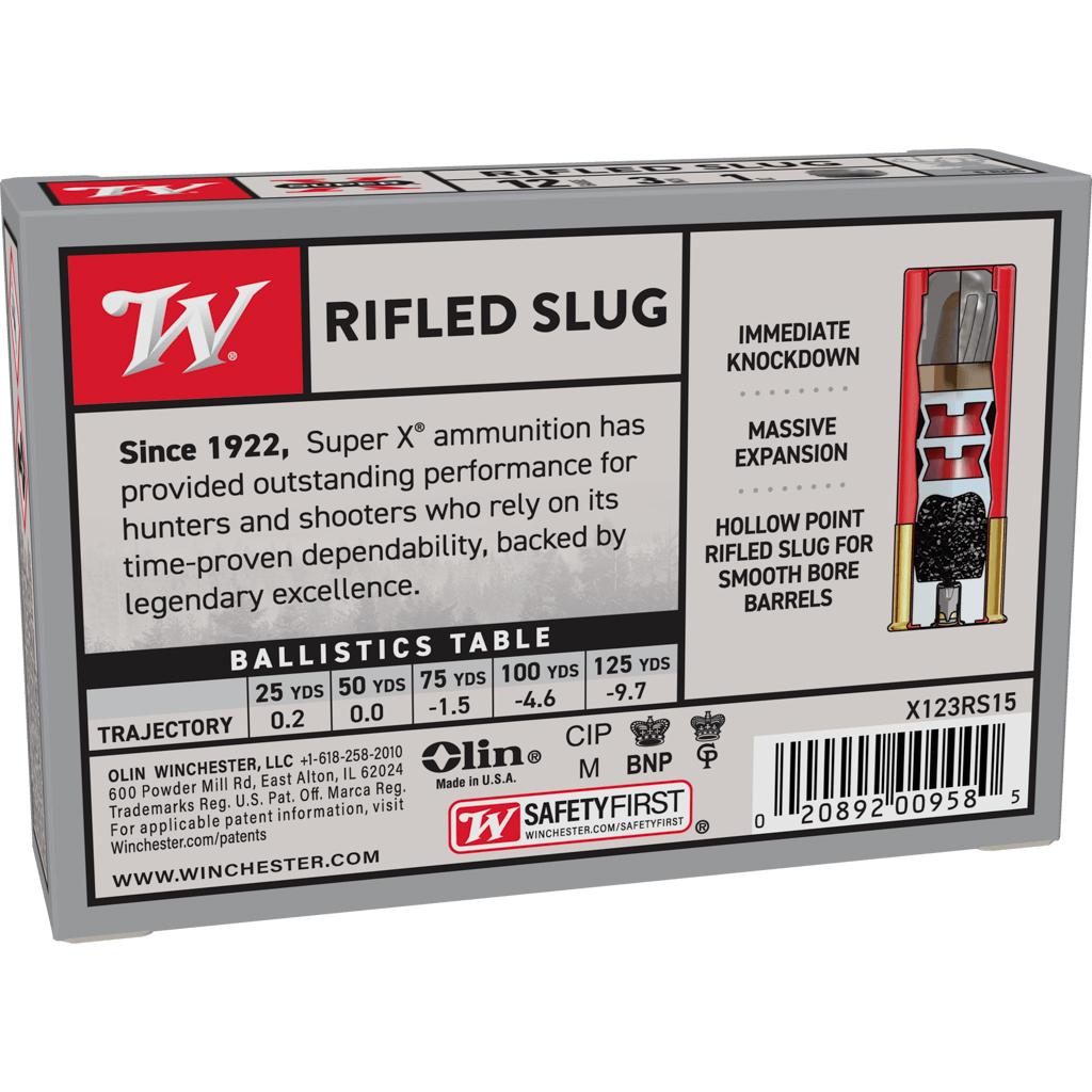Winchester X123RS15 12 Gauge 3 in 1 oz Rifled Slug 1760 fps 5 Rounds - View 2
