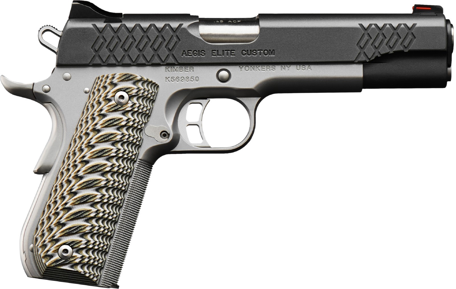 Kimber Aegis Elite Custom 9mm: Distinctive AEX Slide Serrations, Bright Fiber Optic Sights, G-10 Grips - View 2