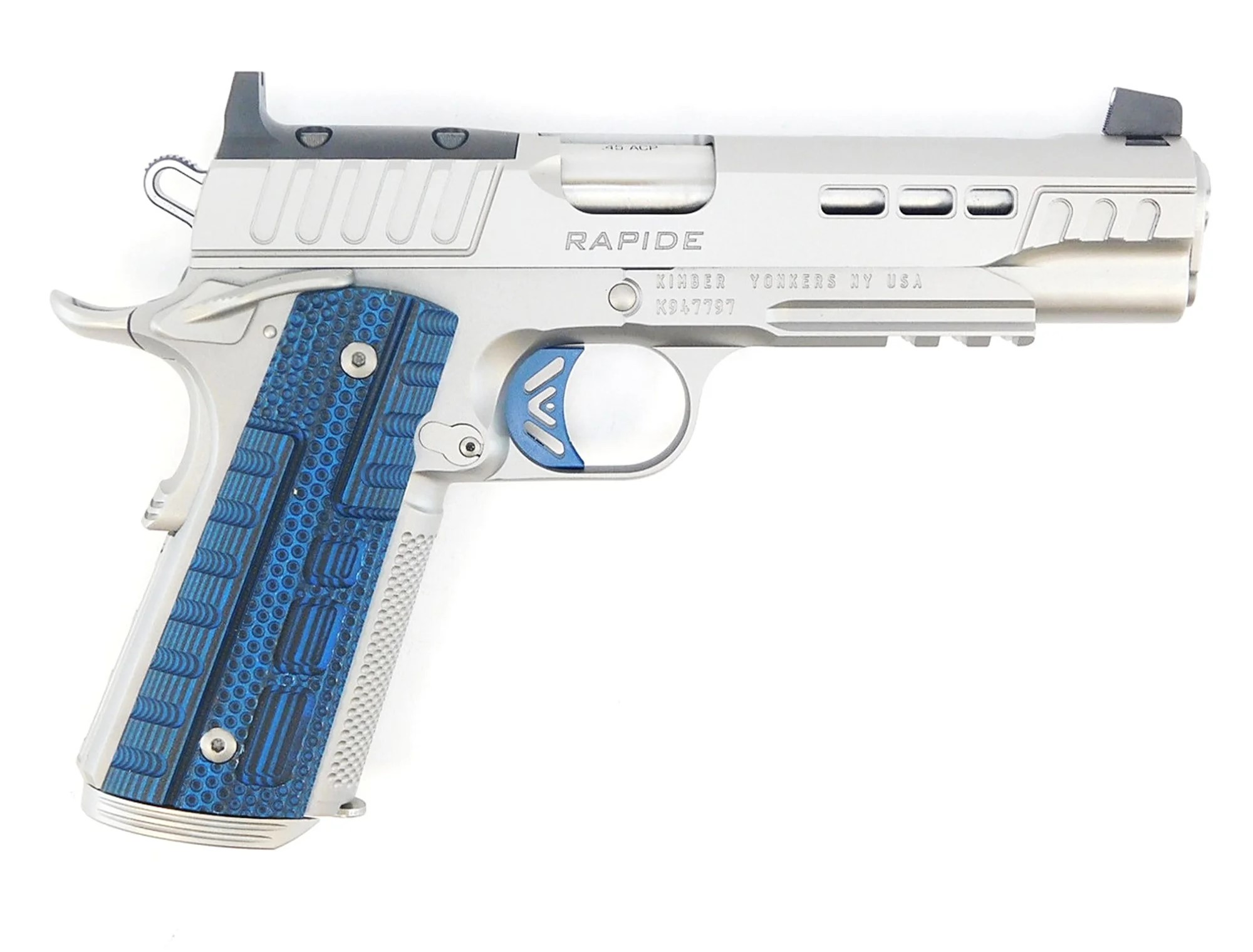 Rapide Ice OR 9mm 5" Barrel Optics Ready, Silver KimPro II, G10 Grips, White Dot Sights, 9rd Mag - View 2