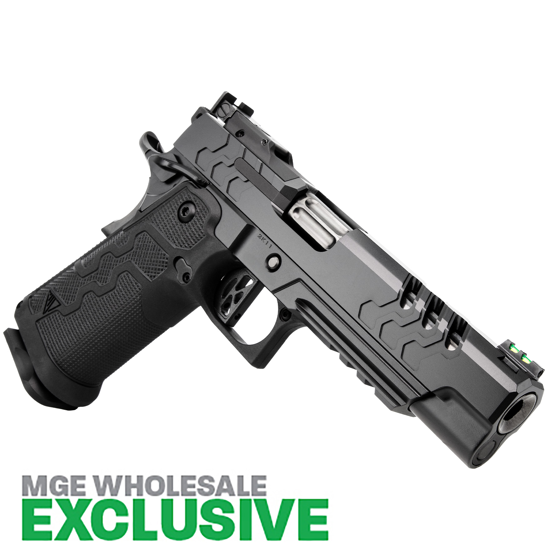 KIMBER 2K11 BLACK TARGET 9MM OPTIC READY 20RD MGE EXCLUSIVE; 5" FLUTED/RAMPED BARREL; CUSTOM FRONT & REAR SLIDE W/ LIGHTNING CUTS; KIMPRO BLACK FINISH; GT TRIGGER; MJD GRIP; TAG PRECISION FIBERLOK 2 FRONT SIGHT; PICATINNY RAIL; 1x17RD & 2x20RD MAGS - View 3