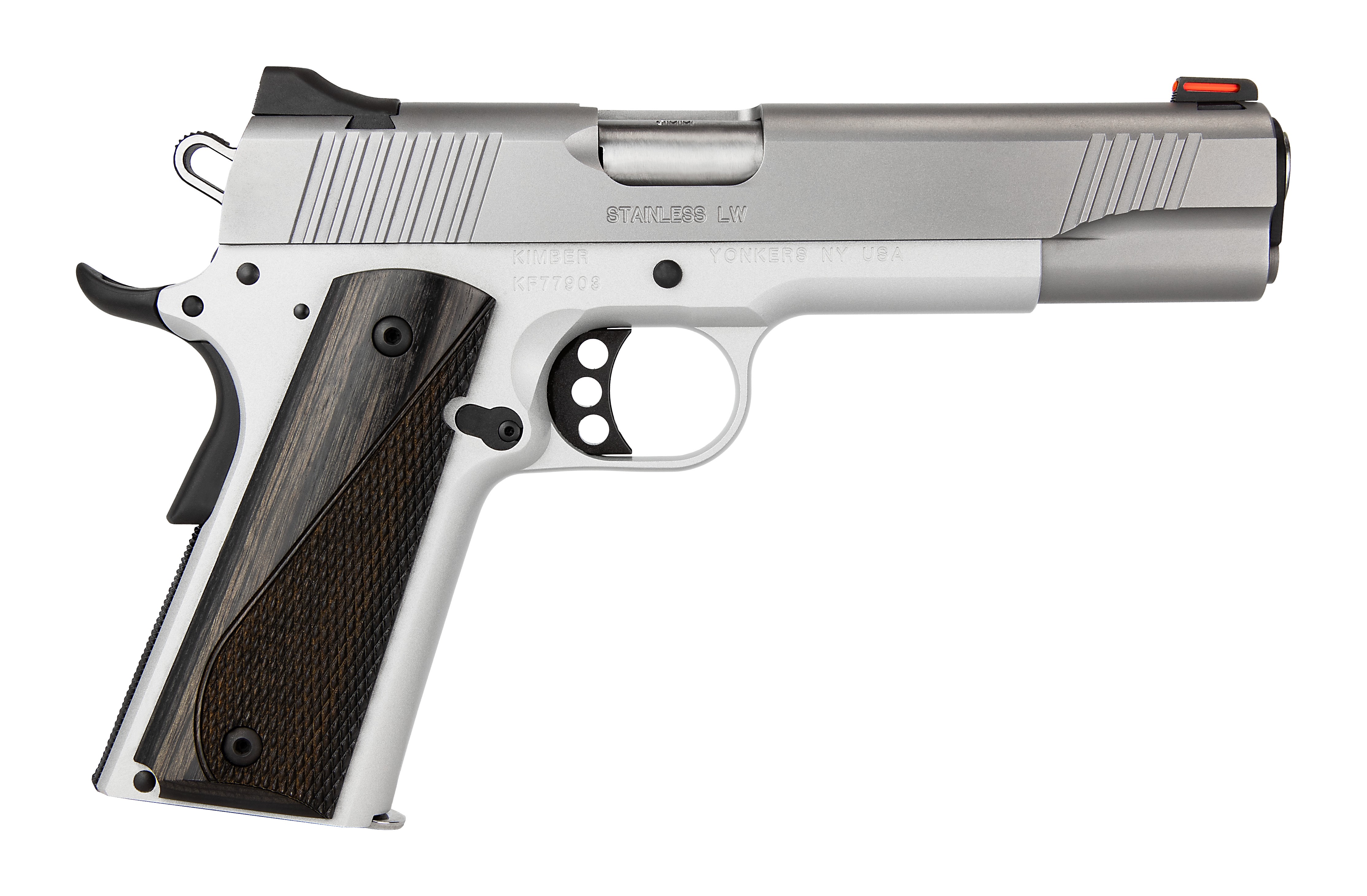 Kimber Stainless LW .45ACP 5" Artic Pistol: 8RD, Red Fiber Optic, Gray Laminate Grip - View 2