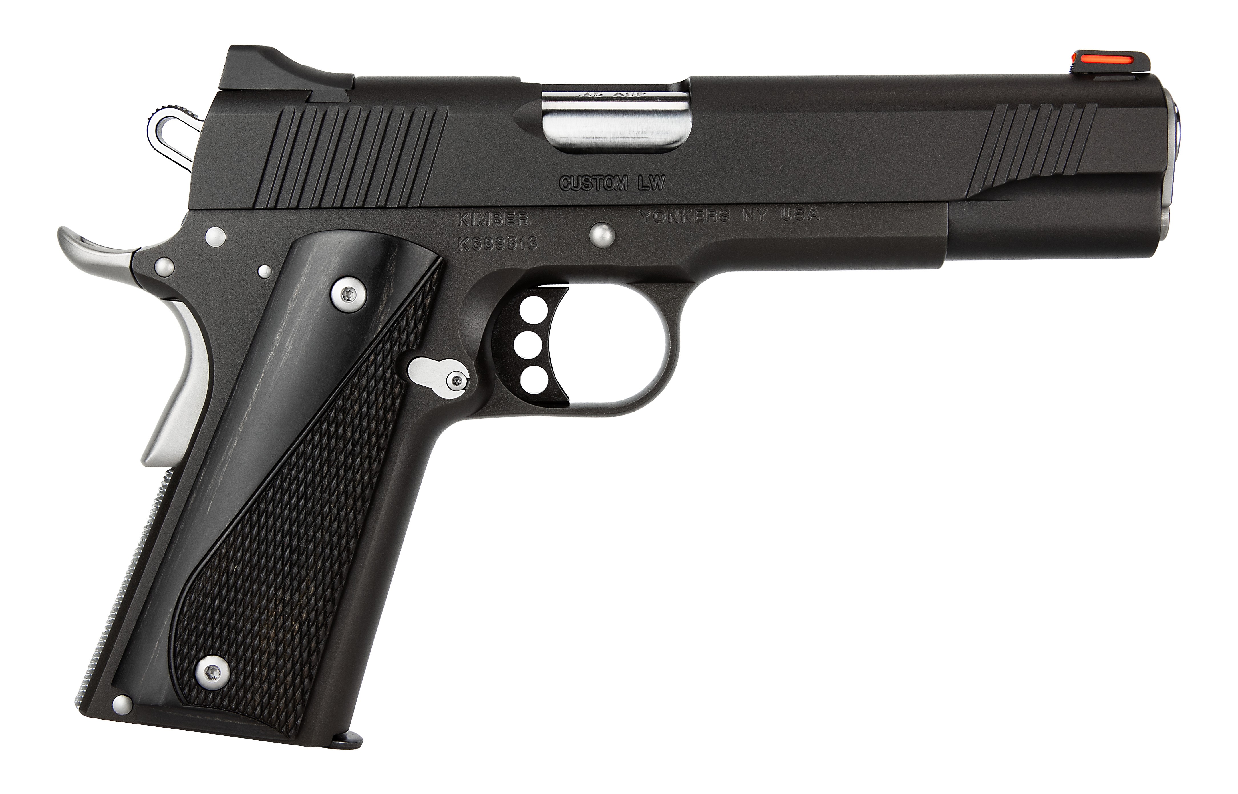 Kimber Custom LW Nightstar .45ACP 5" Black Pistol: 8-Round, Red Fiber Optic/White Dot Sights, Gray Laminate Grips, Aluminum Frame - View 2