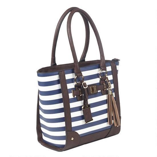 Bulldog CASES Tote Style Purse W/Holster - Navy Stripe (17" X 12" 5") - View 2