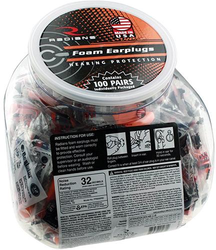 Radians FP8000RD/100 Orange Foam Ear Plugs: Tapered Shape, Dirt-Repelling, 32 dB Noise Reduction, 100 Count Tub - View 2