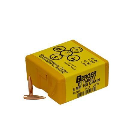 Berger 24431 6mm 108gr Target Match Grade Boat Tail Bullets 100/Box - View 2