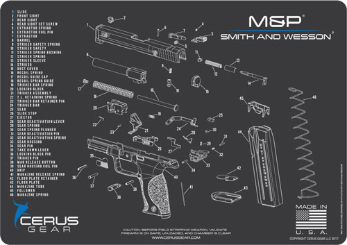 SW MP Shield Pro Schematic Mat 12x17 - Charcoal/Cerus Blue, Vulcanized Rubber, Made in USA - View 2