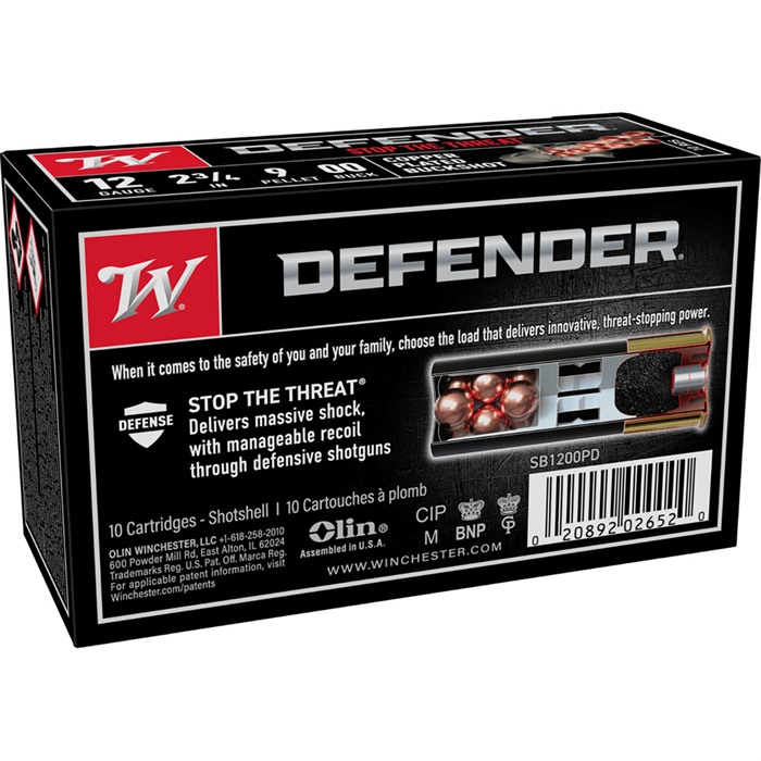 Winchester DEFENDER 12 GAUGE 2-3/4" 9 PELLETS #00 BUCKSHOT 100/BOX - View 2