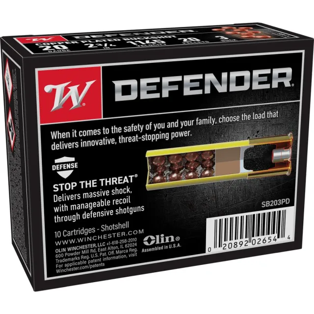 Winchester SB203PD Defender 20 Gauge 2.75 in 20 Pellets Copper Plated Bucks - View 2