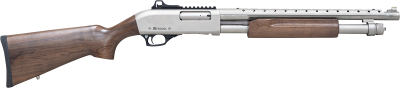 "12GA Pump Shotgun 18.5" Barrel, 39" OAL, Nickel Finish, Walnut Stock, 4+1 Capacity, 3 Chokes, Heat Shield, Picatinny Rail, Adjustable Sight - View 2