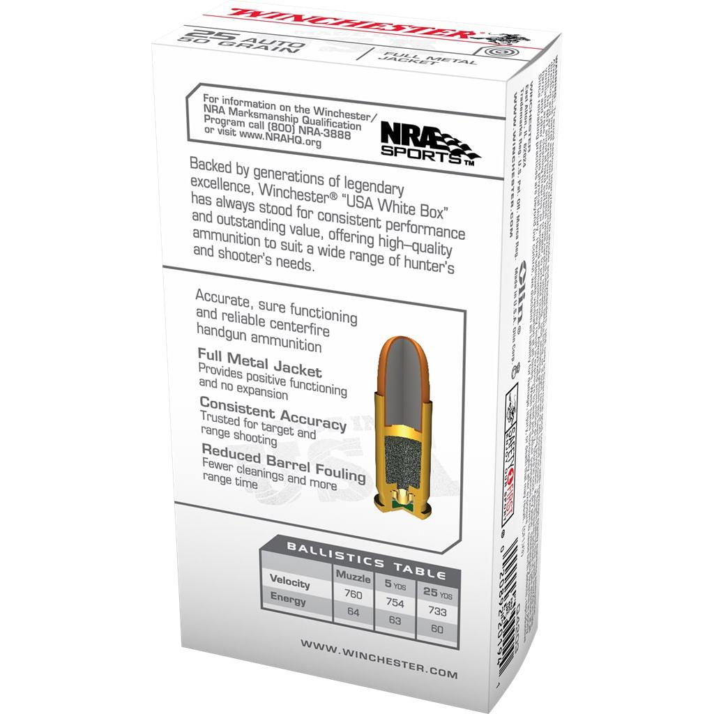 Winchester Q4203 25 ACP 50 gr Full Metal Jacket 50 Rounds per Box - View 2