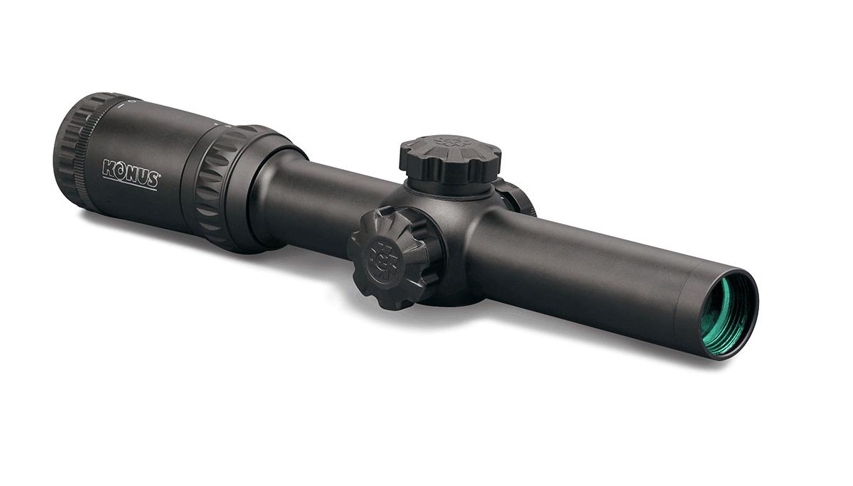 Konus USA KonusPro M-30 1-4x24mm Illuminated Red/Blue Circle Dot Rifle Scope, Robust 30mm Tube, Fast Focus, Tactical Turrets, Flip-up Covers Included - View 2