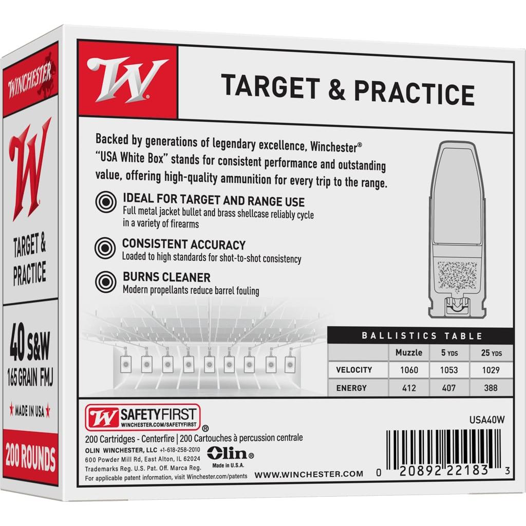 Winchester USA40W 40 S&W Full Metal Jacket 165 Grain 200 Rounds - View 2