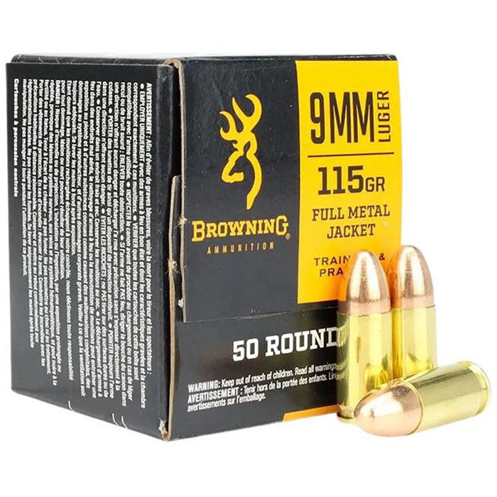 Browning Ammo B191800093 9mm 115gr Full Metal Jacket 50 Per Box/20 Case - View 2