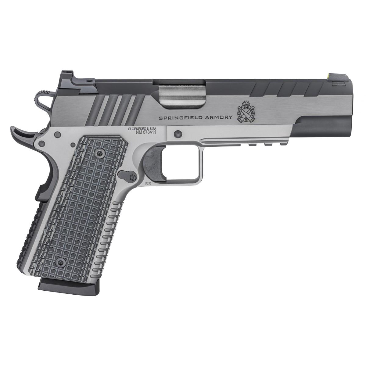 Springfield Emissary 1911 .45 ACP Two-Tone Pistol: Stainless Steel Frame, 5" Bull Barrel, Tritium/Luminescent Sights, VZ Grips Thin-Line G10, 8-Round Capacity - View 2