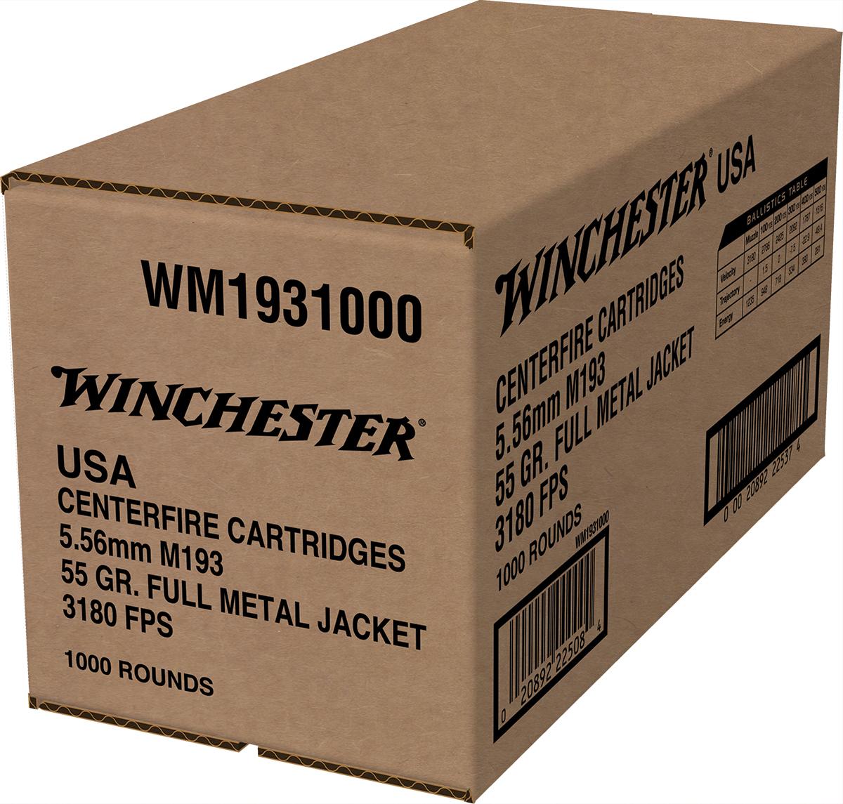 Winchester Ammo WM1931000 USA 5.56x45mm NATO 55 gr 3270 fps Full Metal Jacket (FMJ) 1000rds (Sold by Case) - View 2