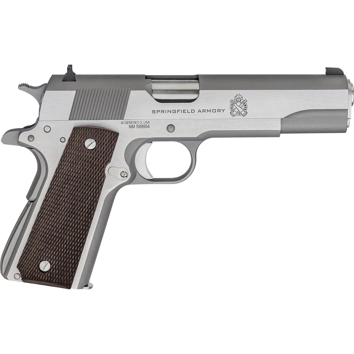 Springfield Armory 1911A1 Defenders Series, Stainless Steel .45 ACP Semi-Auto Pistol, 5" Match Grade Barrel, 3-Dot Sight, Checkered Wood Grips - View 2
