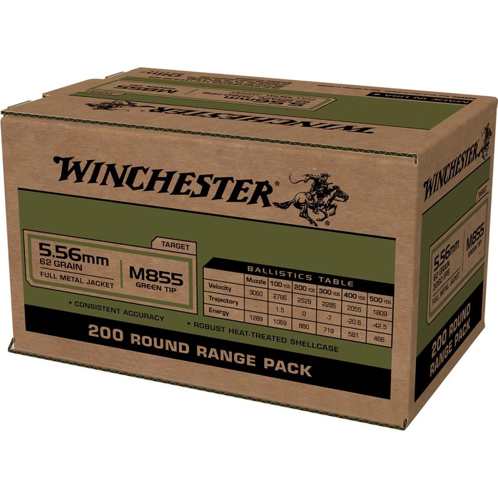 Winchester WM855200 USA M855 Green Tip 5.56x45mm NATO 62 gr 3060 fps Full Metal Jacket (FMJ) 200 Bx/4 Cs - View 2