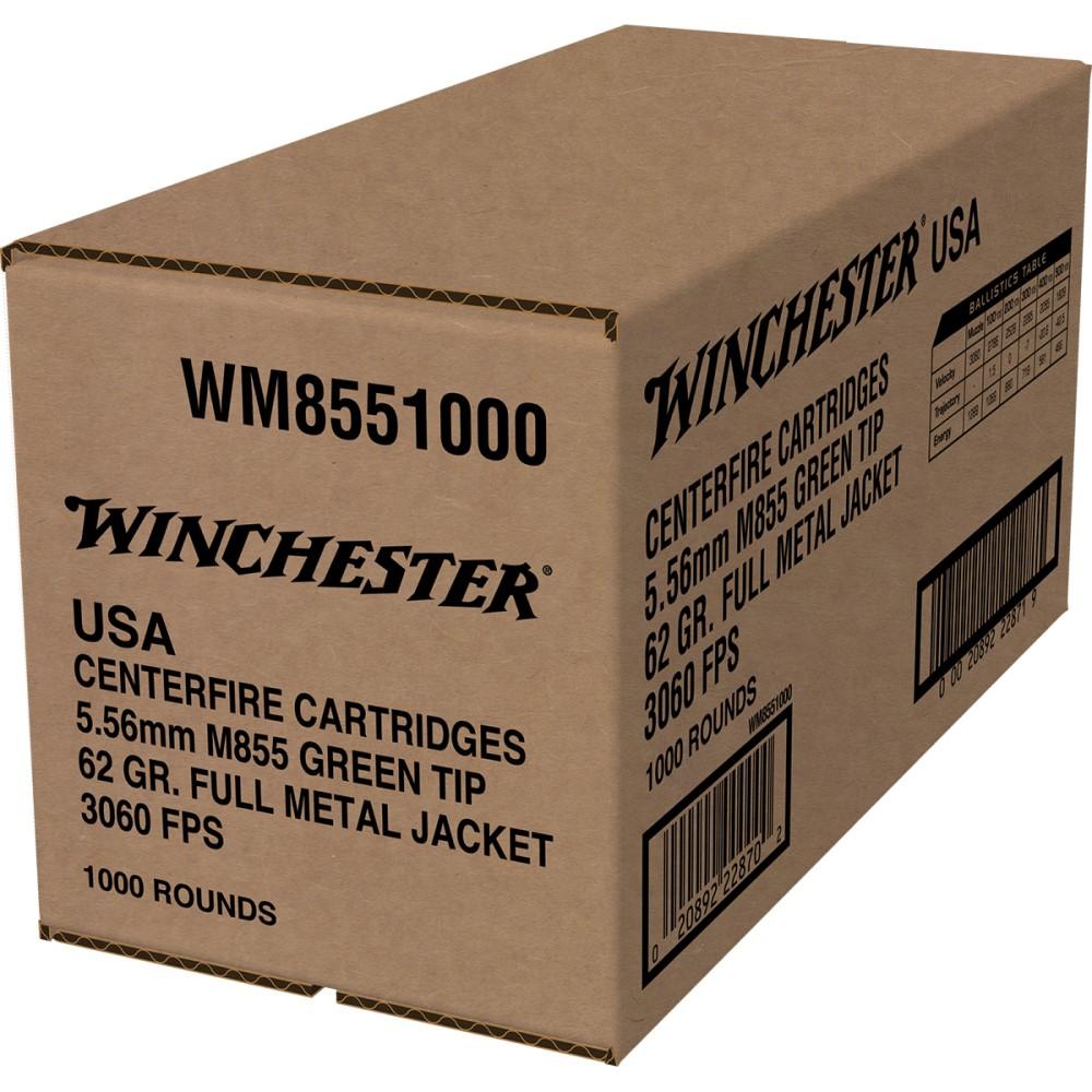 Winchester Ammo WM8551000 USA M855 Green Tip 5.56x45mm NATO 62 gr Full Metal Jacket (FMJ) 1000 Per Box/1 Cs - View 2