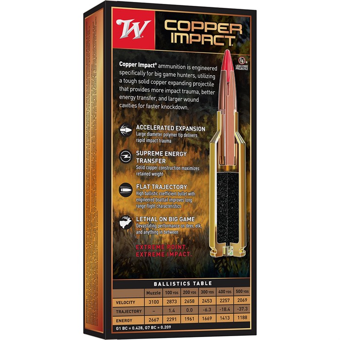 Winchester Ammo X65PCLF Copper Impact 6.5 PRC 125 gr Copper Extreme Point Lead-Free 20 Per Box/ 10 Cs - View 3