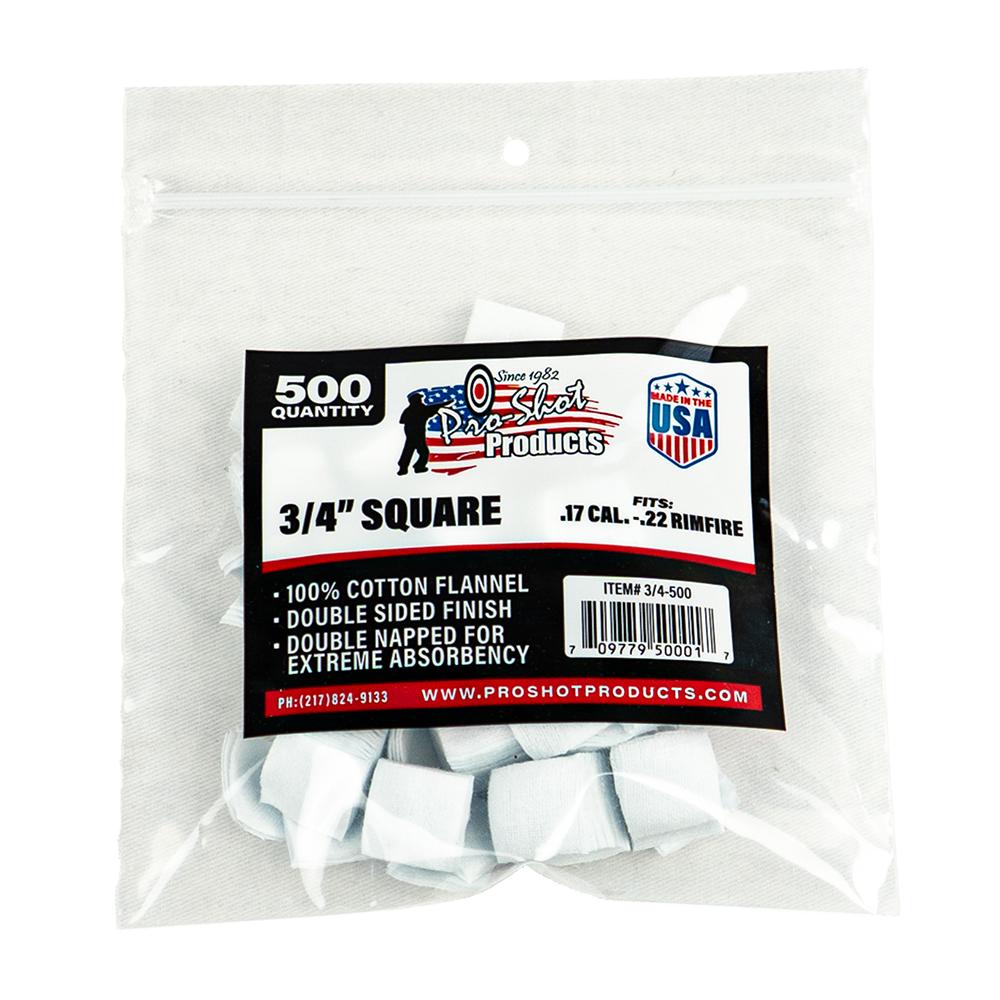 Pro-Shot 3/4 Inch Cotton Gun Cleaning Patches 500 Pack Rimfire .17-.22 CAL - View 2