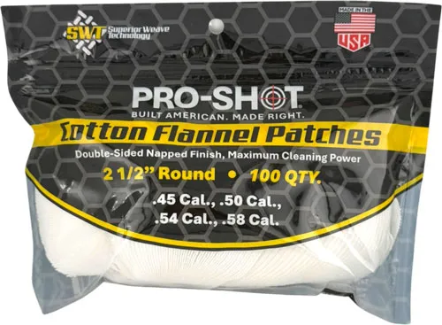 Pro-Shot Cotton Flannel Patches 2.5" Round .45-.58 Caliber Black Powder - 100 Pack - View 2