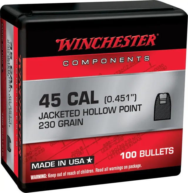 Winchester Ammo WB45HP230X Centerfire Handgun Reloading 45 Cal .451 230 gr Jacketed Hollow Point (JHP) - View 2