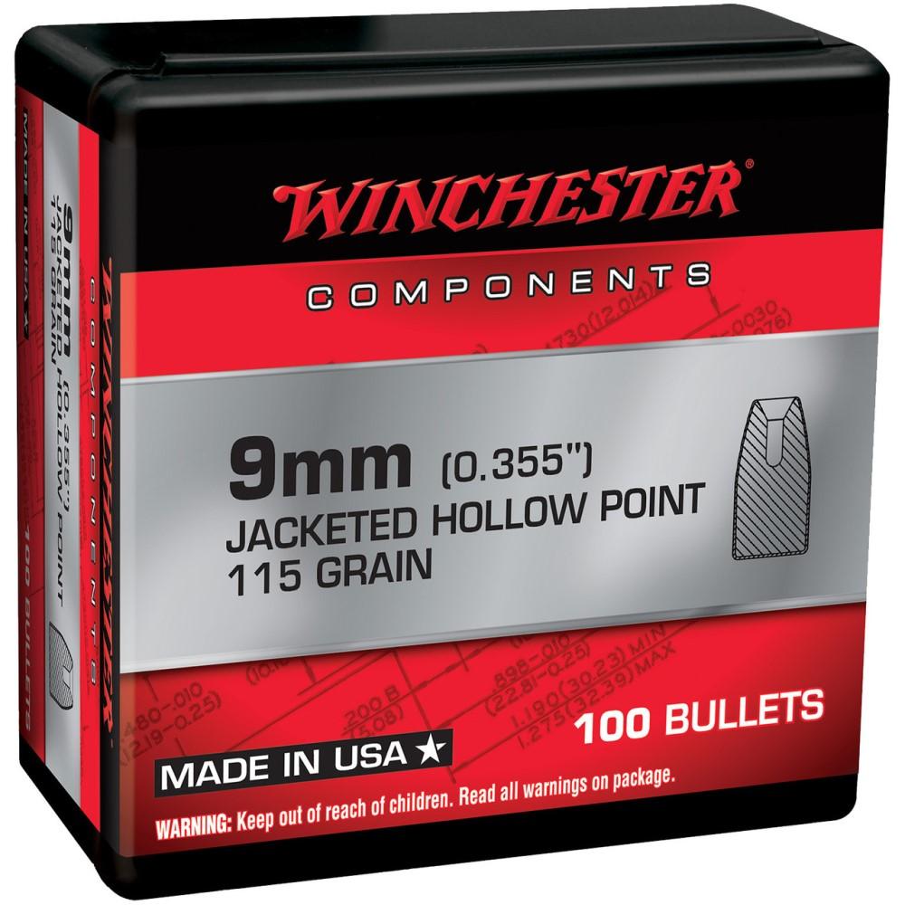 Winchester AMMO Components 9mm JHP 115 Grain 100 Handgun Bullets WB9JHP115X - View 2