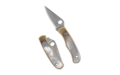 Spyderco C133AP Bug 1.25" Folding Plain Stonewashed 12C27 Sandvik Blade, Abalone/Nickel Handle - View 2