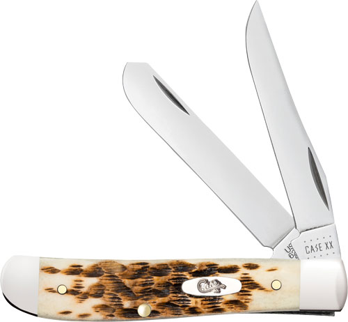 Case Cutlery Mini Trapper 2BLD 3.5" Amber Bone Knife - View 2