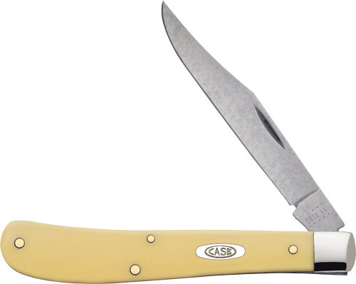 Case Barehead Slimline Trapper Folding Knife 3.25" Clip Point Blade Yellow Handle - View 2