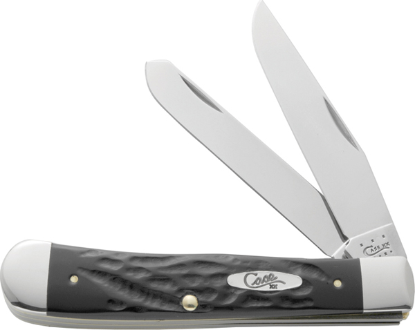 Case Rough Trapper Folding Pocket Knife Plain Clip and Spey Mirror-Polished Tru-Sharp SS Blades Rough Black Scales - View 2