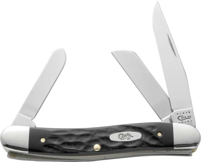 Case Cutlery Medium Stockman Folding Knife Rough Black SS Blades - View 2