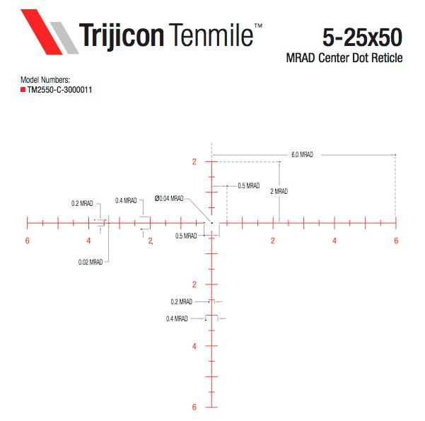 Trijicon Tenmile 5-25x50mm SFP Riflescope 30mm Tube Red MRAD Reticle - View 2