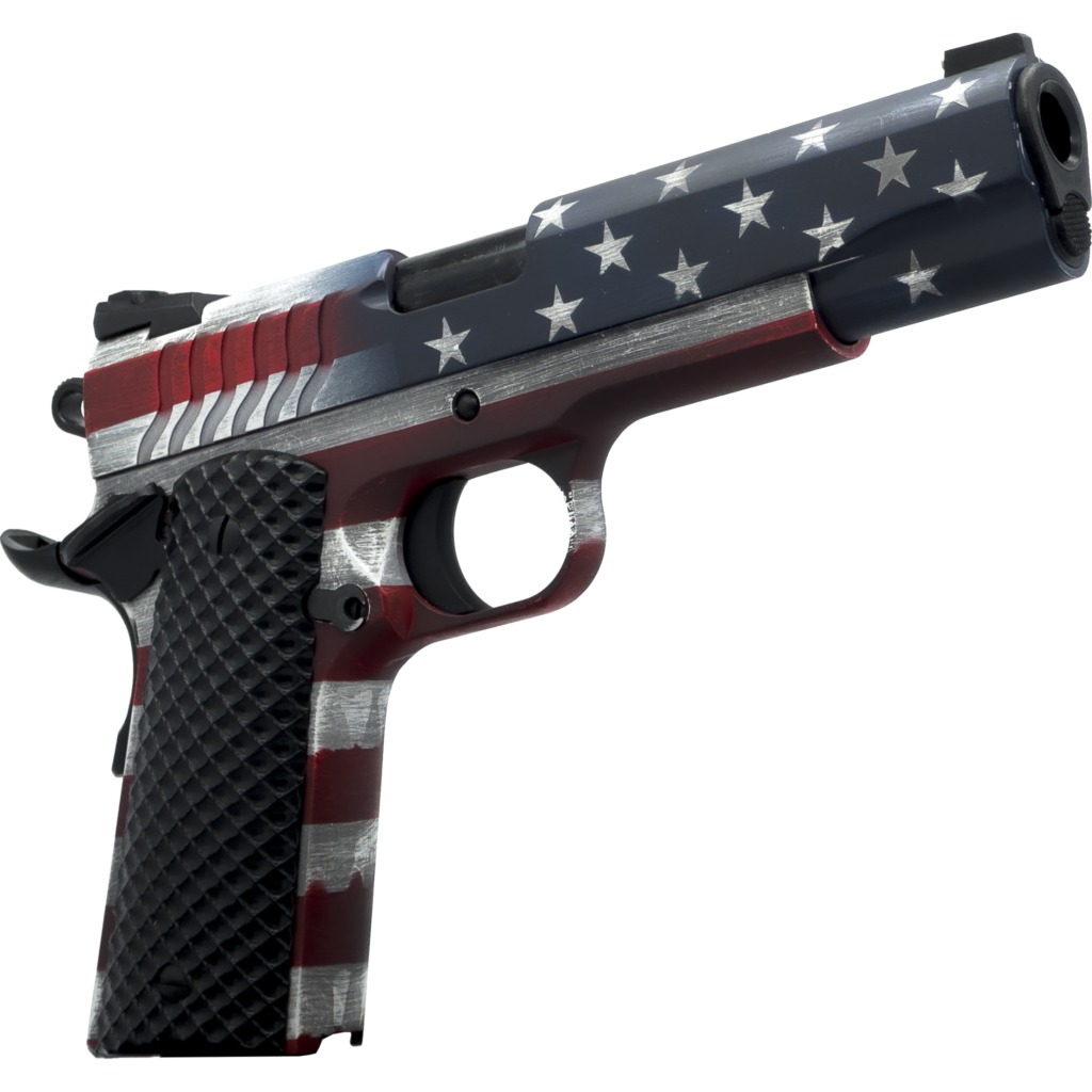 Dickinson LLC DKSN45AFS Adam 1911 American Flag Full Size 45 ACP 8+1 4.37" Black Barrel, American Flag Cerakote Steel B Serrations Slide & Steel Frame w/Beavertail, Black Textured Grip