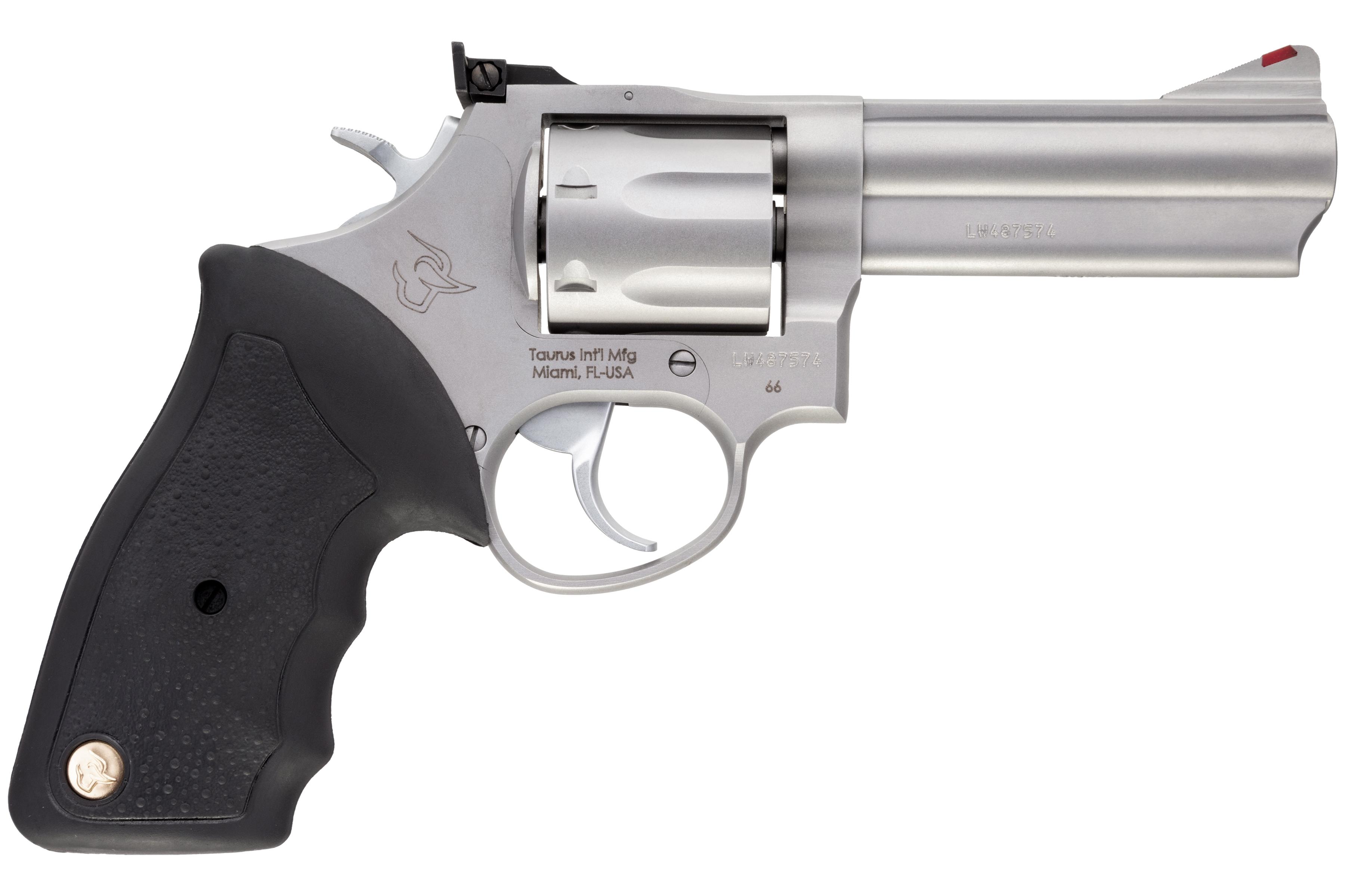 Taurus 66 Revolver, 7-Round .357 Magnum, 4-Inch Barrel, Matte Stainless Steel, Rubber Grip, Adjustable Sights, DA/SA Action - View 2