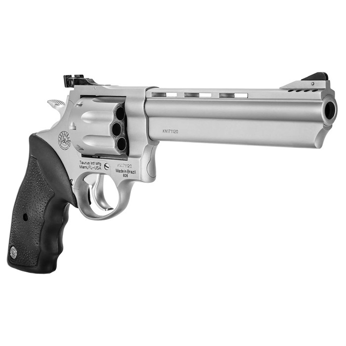 Taurus 2-608069 608 Revolver: 38 Special +P/357 Mag, 6.50" Ported Barrel, 8-Round, Matte Stainless Steel, Black Rubber Grip, Adjustable Sight - View 3