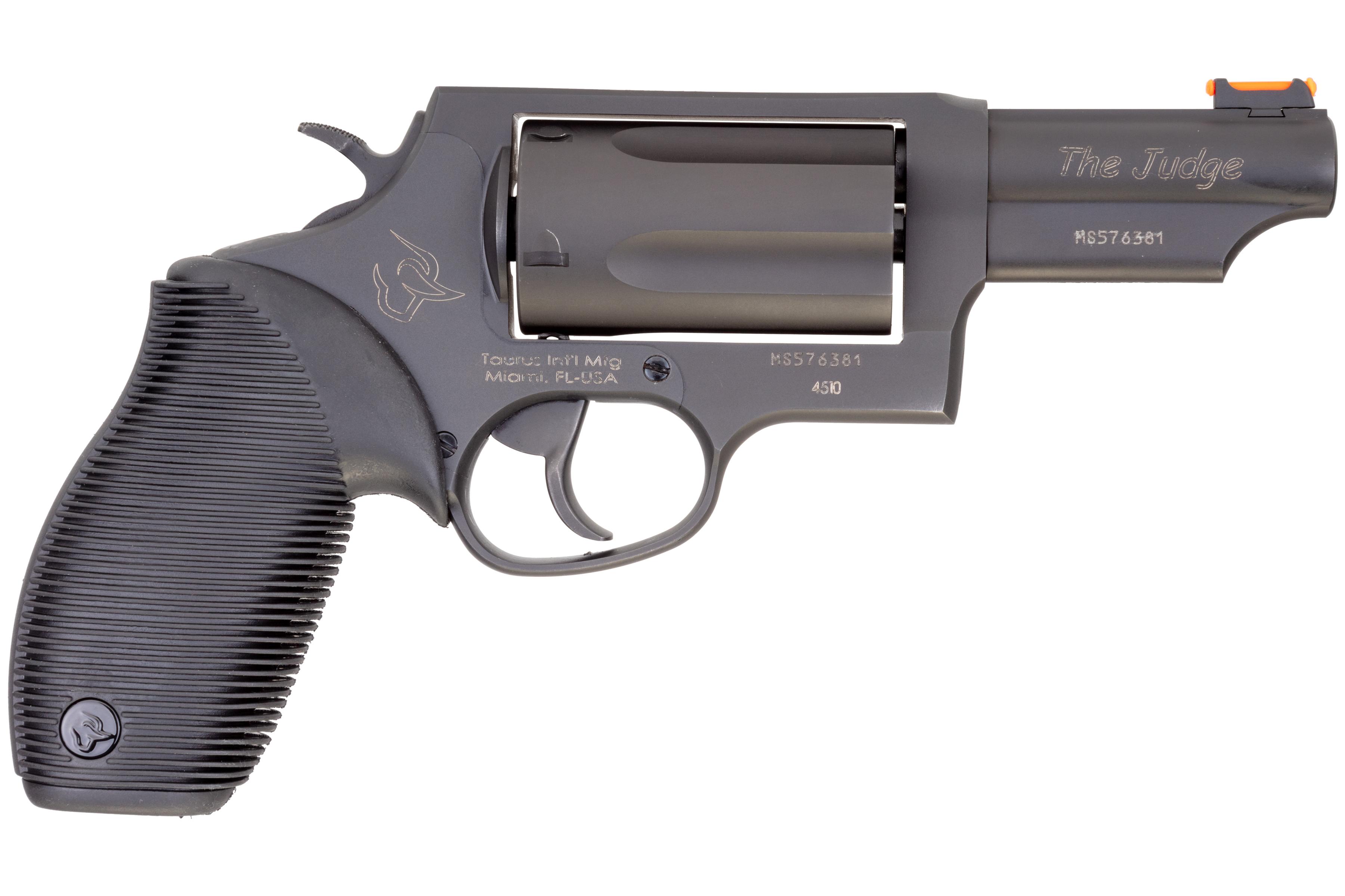 Taurus 2441031T Judge Revolver, DA/SA Action, .45 Colt/.410ga Caliber, 3" Steel Blue Barrel, Ribber Black Grip, 5-Round Capacity, Fixed Red Fiber Optic Sights - View 2